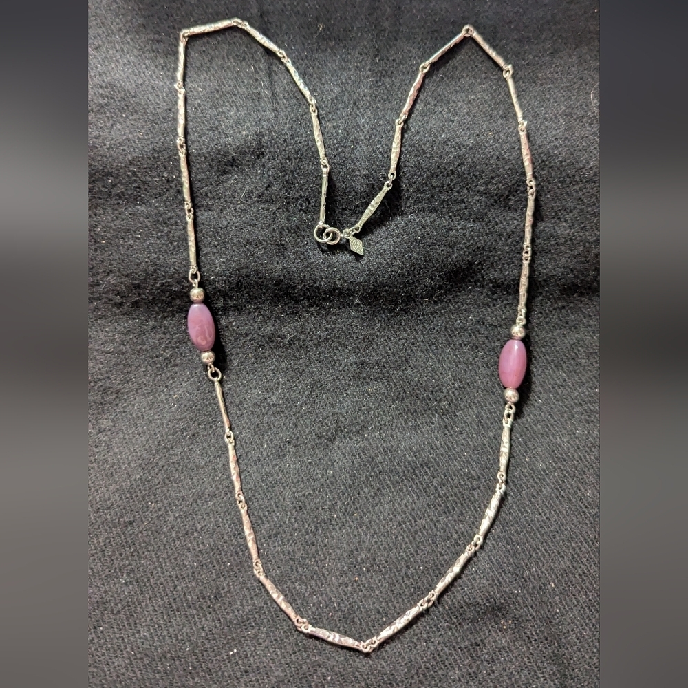 Vintage Sarah Coventry Silver Tone Pastel Purple Beaded Bar Statement Necklace